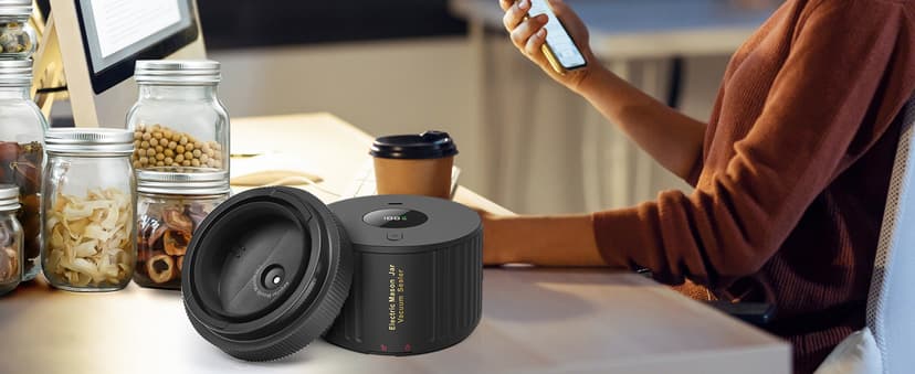 Electric Mason Cordless Vacuum Sealer Kit for Wide-Mouth & Regular-Mouth Mason Jars, for Food Storage and Fermentation, Black