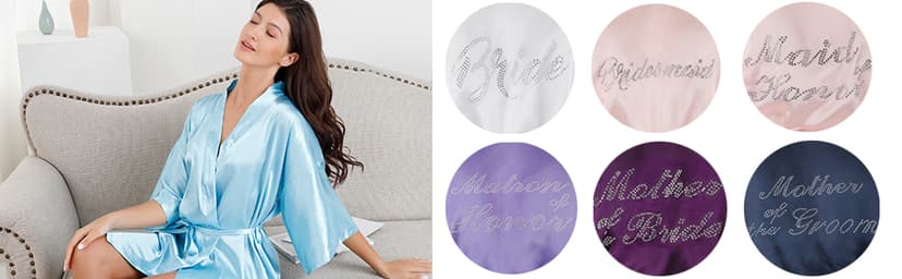 EPLAZA Women's One Size Silver Rhinestones Bride Bridesmaid Short Satin Robes for Wedding Party Getting Ready