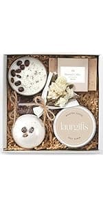 Sweet Coconut Spa Gift Set for Women – Relaxation Gift Basket with Candle, Soap, Salt Scrub & Shower Steamers – Birthday, Thank You, Bridal Shower & Self Care for Mom, Wife, Sister, Friend