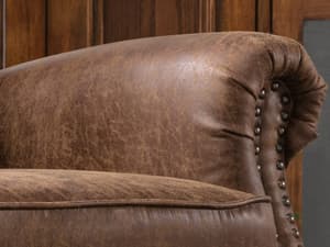 IOMOR Push Back Recliner Chair Faux Leather Lounge Armchair with Rivet Decoration Wingback Single Sofa Chair with Padded Seat Solid Wood Legs for Living Room, Chocolate