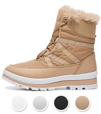 FRACORA Women's PU Leather Combat Boots Warm Fur Lined Black Ankle Booties Side Zipper White Boots Non-slip Winter Boots