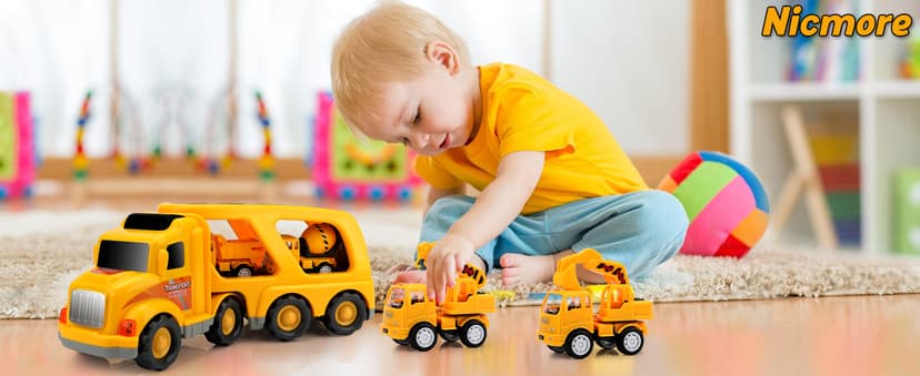 Construction Truck Toddler Toys Car: Toys for 1 2 3 4 Year Old Boy 5 in 1 Carrier Toys for Kids Age 1-3 2-4| 18 Months 2 Year Old Boy Christmas Birthday Gifts