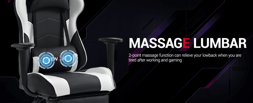 Gaming Chair with Footrest, Ergonomic PC Desk Chair with Headrest and Massage Lumbar Support, Video Game Chair with Height Adjustable High Back for Home Office, PU Leather, White