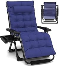 Slendor Oversized Zero Gravity Chairs XXL, 33In Padded Zero Gravity Lounge Chair, Lawn Recliner, Folding Patio Reclining Chair w/Aluminum Alloy Lock, Headrest, Cup Holder, Support 500lbs, Black