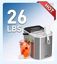 Silonn Ice Maker Countertop, Portable Ice Machine with Carry Handle, Self-Cleaning Ice Makers with Basket and Scoop, 9 Cubes in 6 Mins, 26 lbs per Day, Ideal for Home, Kitchen, Camping, RV