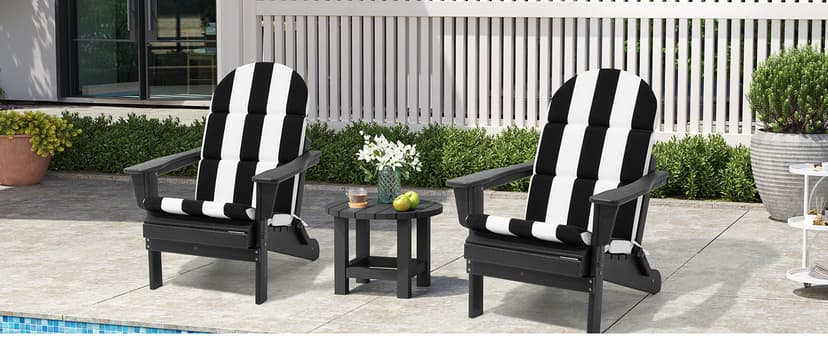 Crestlive 50x19.6 Inch Adirondack Chair Cushion Set of 2, Water Repellent, Fade Resistant, High Back Outdoor Rocking Chair Cushion for Patio, Black White Stripe