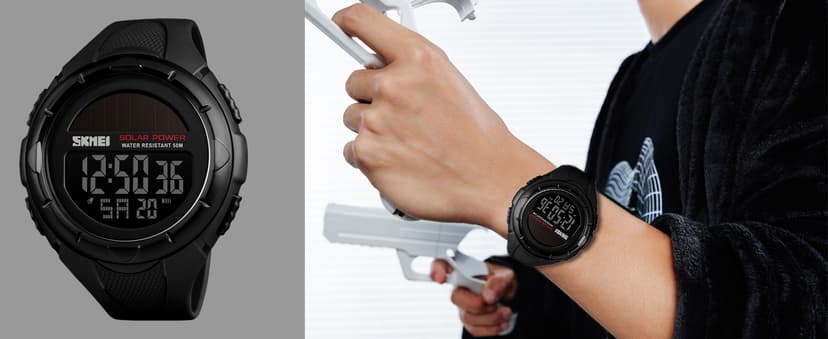 Gosasa Men's Outdoor Sports Multifunction Solar Power LED Digital Watches 50M Water Resistant