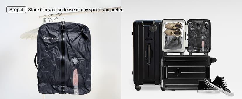 Black Voyage Reusable Vacuum Compression Travel Bag for Carry-On Suitcase and Backpack, Recycled IP67 Waterproof Space Saver Vacpack (2-Pack, 18L - Pump Included)