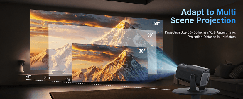 【Built-in Apps】Projector 1080P Full HD, 4K Projector with 270° Rotation,Portable Projector WiFi 6 & Bluetooth 5.2 Support,Featuring Auto Keystone Correction,HDMI/USB Connectivity Projector Black