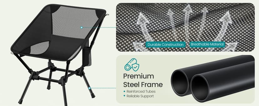 SONGMICS Camping Chair, Lightweight Folding Beach Chair, Adjustable Height, Steel Frame, Portable for Outdoor Travel
