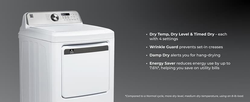 Kenmore 7.0 cu. ft. Front Load Electric Dryer - with Guard to Reduce Wrinkles & Static - Smart Sensor Drying - LED - White
