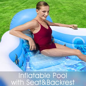 Inflatable Pool with Canopy, Large Inflatable Swimming Pool for Kids,Adult, Blow Up Pools with Seats,Backrest.Durable Thickened Inflatable Family Pools for Backyard,118"x75"x22"-Dark Blue