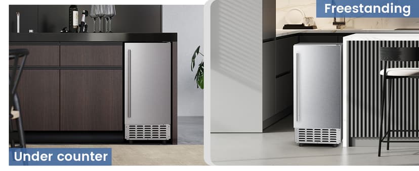 Undercounter Nugget Ice Maker,Commercial Nugget Ice Machine,66 lbs/Day,Built-in or Freestanding with Self-Cleaning,24-Hour Timer,Stainless Steel Ice Maker for Bars, Cafes, Businesses