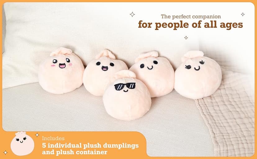 Squishy Toys and Plushies, Gift Ideas for Loved Ones of All Ages, Includes 5 Plushies with Carrying Basket Emotional Support Dumplings, Cuddly Stuffed Animals by Relatable B0CFBCJL3K