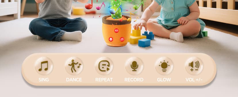 Dancing Talking Cactus Toy for Baby Toddler, Boys Girls Gifts Singing Mimicking Recording Repeating What You Say Baby Toys with 120 English Songs (Adjustable Volume)