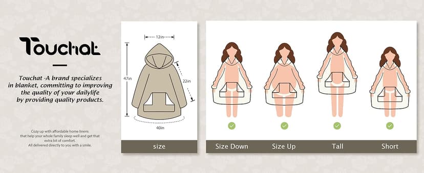 Touchat Wearable Blanket Hoodie, Oversized Sherpa Fleece Sweatshirt Blanket with Giant Hood Pocket and Sleeves for Adult, Warm & Cozy Grey Blanket Gifts for Women