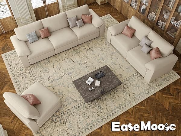 EASE MOOSE Leather Sectional Couch, Oversized Modular Sectional Sofas, Wide Deep Seat Modular Couch, Scratch Resistant Faux Leather Material, L Shaped Sofa for Big Spaces, Beige