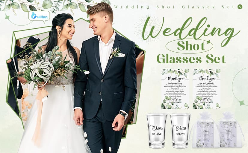 Uiifan 50 Sets Wedding Favors for Guests Wedding Shot Glasses Acrylic Clear Plastic Shot Glasses with Thank You Cards and Organza Bags for Guest Newlyweds Bridal Shower Gift (Cheers to Love)