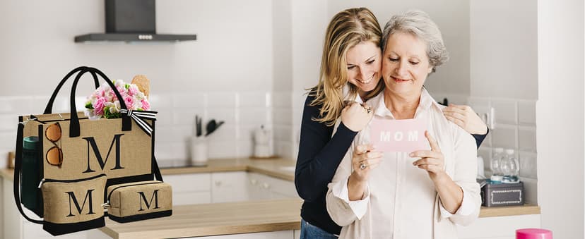 YOOLIFE Christmas Gifts for Women - Initial Jute Tote Bag & 2 Makeup Bags Personalized Gifts for Women Teacher Mom Friend