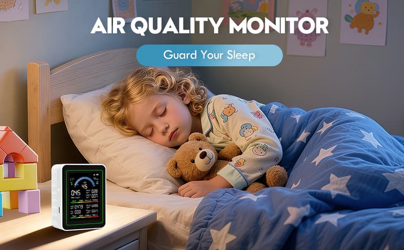 10 in 1 Indoor Air Quality Monitor, Portable Smartair Indoor Air Quality Tester, Portable Real-Time Detector, with AQI Fit for Home Cars Hotel Plants and Pets-White
