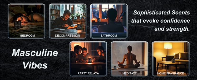 Auelife Scented Candles Set | Men Candle Set, Scented Candles for Home, Gifts for Men Aromatherapy Gift Set - 4 Pack Manly Gifts for Dad Fathers Day, Soy Candle of Leather/Smoke & Vanilla/Oak/Lavender