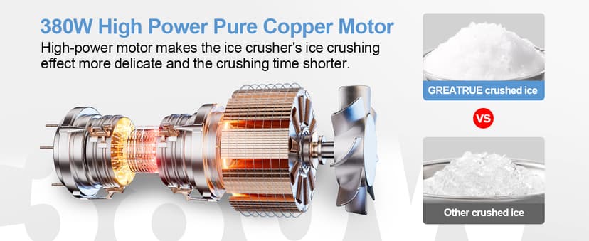 Shaved Ice Machine, Electric 3 Blade Snow Cone Machines, 380W Ice Crusher Machine, 286 lb/hr Ice Crusher, Ice Shaving Machine for Home and Commercial (Silver)