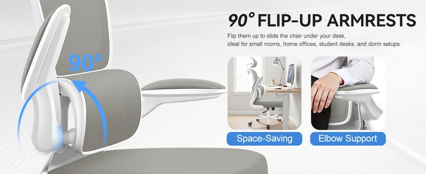 ALLGOD Ergonomic Office Chair, Mesh Desk Chair with Lumbar Support, High Back Home Office Chair with Adjustable Headrest and Flip-Up Arms, Comfortable Computer Chair, Thick Cushion, 300 LBS, LightGray