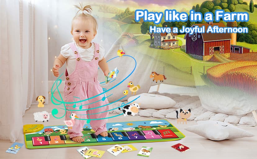 FOKI Floor Piano Mat for Toddlers, Baby Kid Sensory Educational Dancing Keyboard Carpet Animal Sounds Blanket Touch Playmat Musical Mats Birthday Toddler Toys for 1 2 3 4 5 Year Old Boy Girl Gifts
