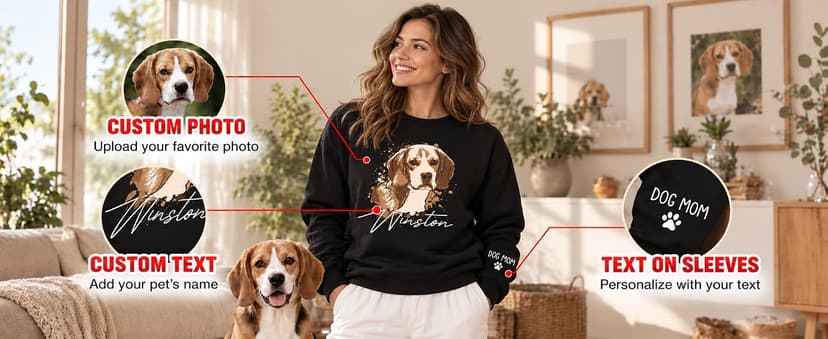 Personalized Pet Photo Design, For Pet Lovers, Everyday & Holiday Wear, Soft Cotton Blend, Meaningful Gift Custom Sweatshirt, Dog Mom & Cat Mom Sweatshirt, Pet Photo Gift B0CN32WK1K