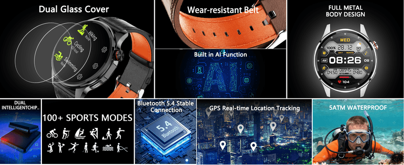 Lyaarka Smart Watches for Men,1.46" Fitness Tracker with GPS,Health Monitor,AI,Bluetooth Call/TextReply, Compass/Altitude/Barometer,100+ Sports Mode,5ATM Waterproof for Android/iPhone with 2 Straps