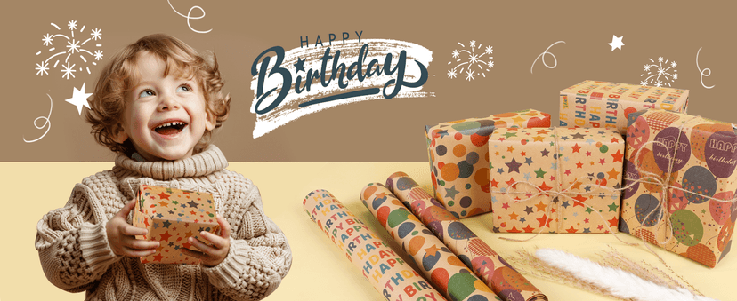 Kraft Wrapping Paper,Colorful Happy Birthday Pattern For Boys Girls, Perfect For Birthday Party, Baby Shower NESCCI Birthday Wrapping Paper,Gift Wrapping Paper Roll-17 inch X 32.8 Feet B0D3X3XZQC