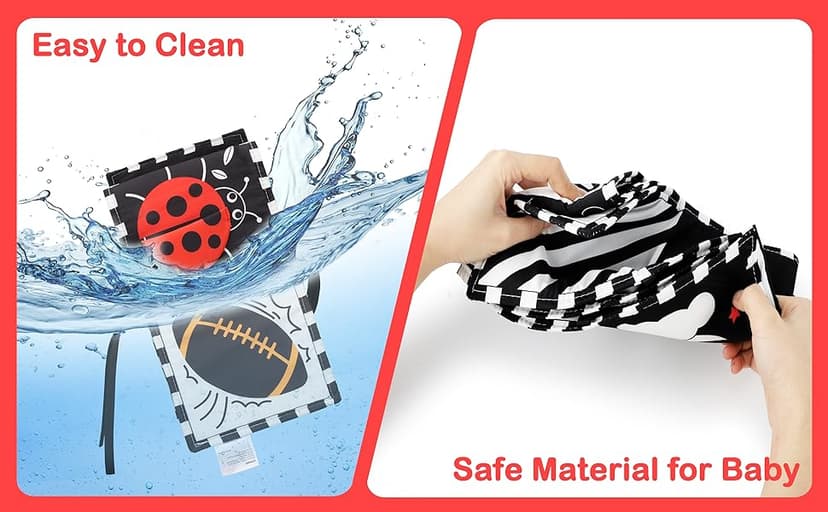 URMYWO Black and White Baby Toys, Tummy Time High Contrast Newborn Toys 0-3 Months, Soft Baby Book, Visual Stimulation Montessori Sensory Infant Toys 0-6-12 Months, Shower Gift for Boys Girls