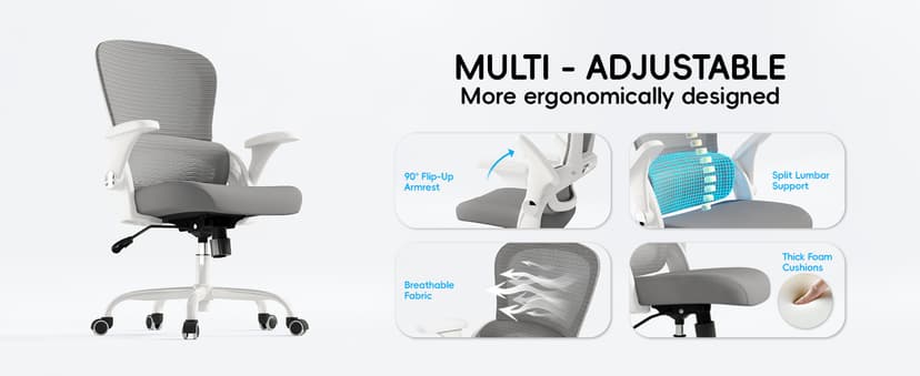 TRALT Ergonomic Office Chair - Comfy Desk Chair with Back Support, Home Office Desk Chairs, Computer Chair, 330lbs Wide Seat Big and Tall Office Chair for Executives (Grey)