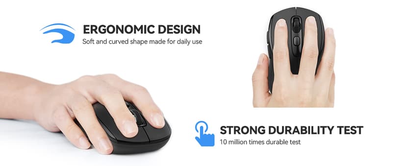 TECKNET Bluetooth Mouse, 4000DPI Wireless Mice for Laptop 2-in-1(BT 5.0/3.0+2.4Ghz) Computer Portable PC Mouse Wireless with USB Receiver for Mac (USB-A+Bluetooth, Black)