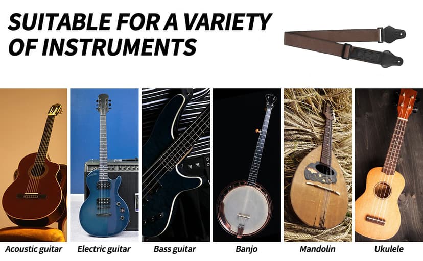 ROTOPATA Acoustic Guitar Strap with Pick Holders, Adjustable Leather Straps with 2 Buttons 2 Locks 3 Guitar Picks, Guitar Accessories for Electric Bass Ukulele, Black