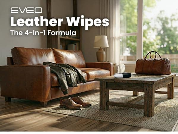 EVEO Leather Cleaner Wipes 4-in-1 Leather Cleaner and Conditioner for Furniture, Car Interior, Couch, Shoes & Purses – UV Protection, XL Moistened Cleaning Wipes Restore & Protect – 3 Pack (90 Total)