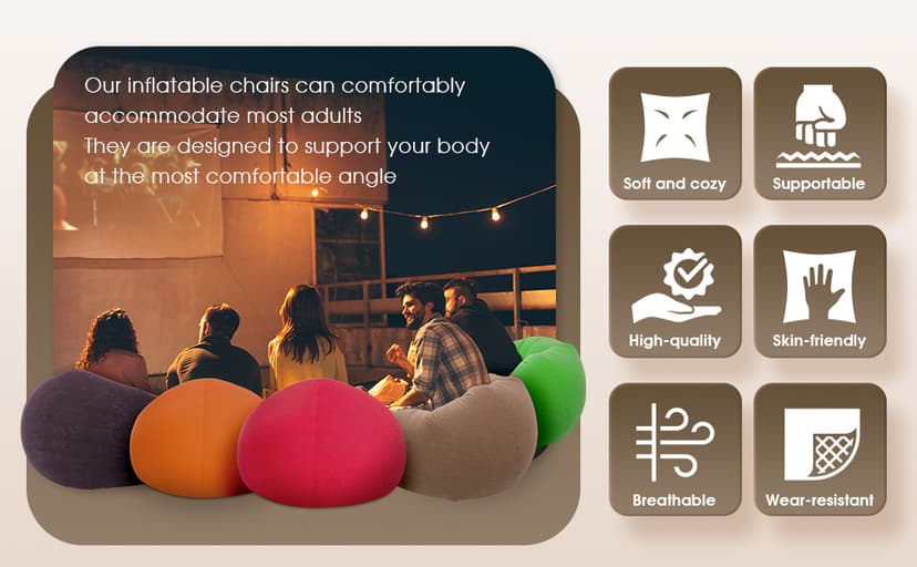 Realspring 6 9 12 Pcs Inflatable Bean Bag Chairs for Adults with Electric Air Pump, Blow up Couch Folding Portable Inflatable Couch Lazy Sofa for Outdoor Movie Night Camping(Gray,6 Pcs)