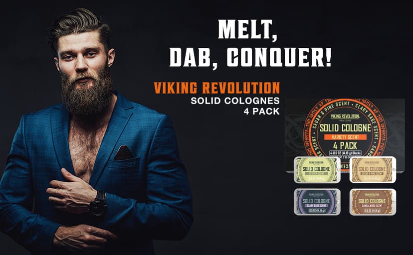Viking Revolution 4 Pack Mens Solid Colognes 0.5 Oz - Men Solid Perfume with Cedar Wood, Clary Sage, Vetiver, Sandalwood Cologne for Mens - Travel Cologne Wax Gifts for Men