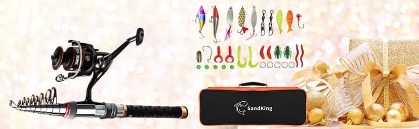 Fishing Pole Kit, Carbon Fiber Telescopic Fishing Rod and Reel Combo with Spinning Reel, Line, Bionic Bait, Hooks and Carrier Bag, Fishing Gear Set for Beginner Adults