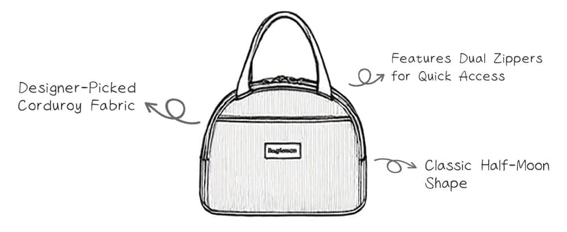 Baglemon Lunch Bag for Women Men Cute Corduroy Lunch Tote Bags Reusable Insulated Lunch Box Large Capacity Reusable Insulated Cooler for Work/Picnic/Travel