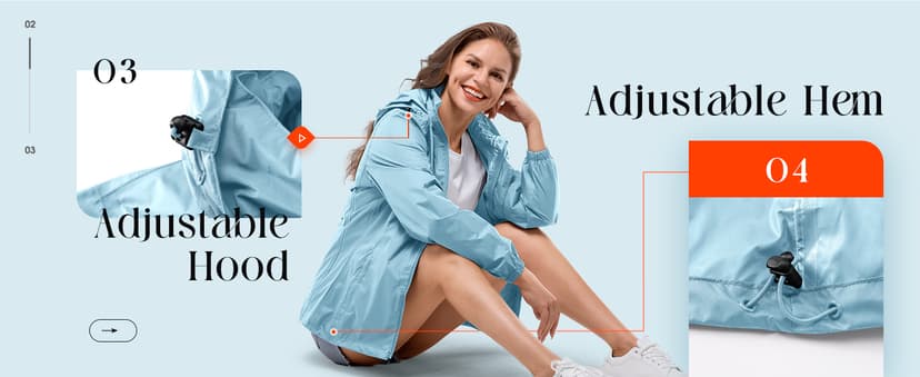 33,000ft Women's Rain Jacket Waterproof Lightweight Packable Raincoat with Hood for Golf Hiking Travel Windbreaker