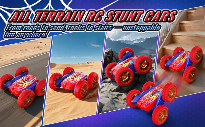 360°Flip Remote Control Car Toys for 3-12 Boy Toys, 4WD RC Cars Double-Sided with Glowing Hero Eyes & Legs, 2.4GHz Drift RC Stunt Race Car, Christmas Birthday Gifts for Boys Age 3 4 5 6 7 8 9 10 11 12