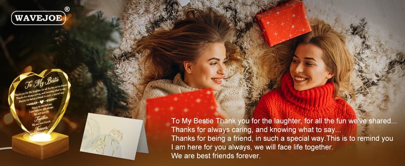 Best Gift to My Bestie 3D Illusion Lamp, to My Best Friend, 3D Crystal Night Light Gift for Bestie's Birthday, Holiday, for Best Friend Sister Girls Women Soft Warm White Colors