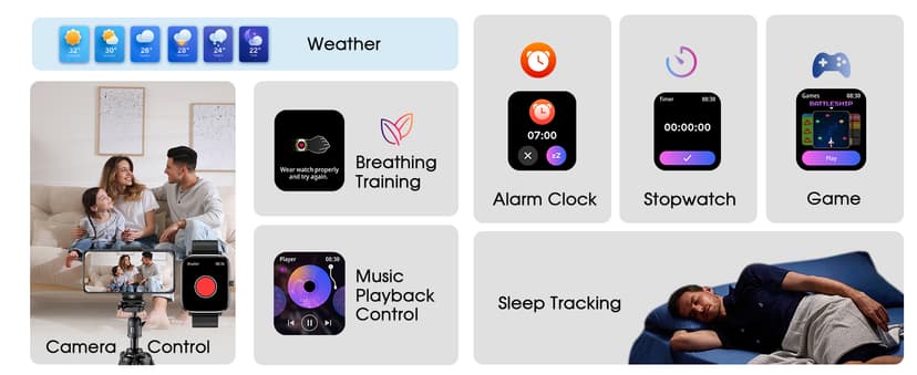 Smart Watch (Answer/Make Call): 1.85" Waterproof Fitness Trackers with 24-Hours Blood Pressure Heart Rate SpO2 Sleep Monitor Watches for Men Women, iPhone Android Compatible (Stone Black)