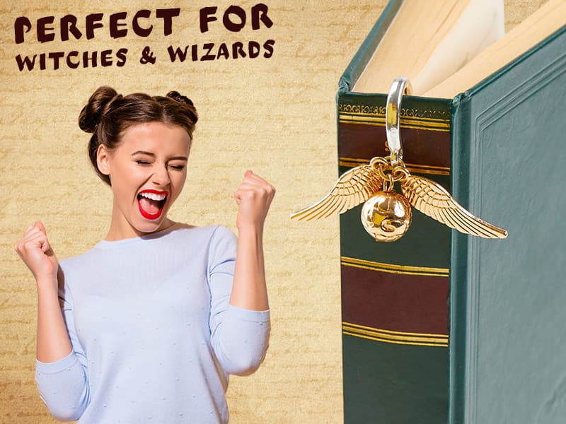 Harry Potter Metal Bookmark with Hanging Charm Golden Snitch Hogwarts Reading Gifts Book Lovers Gift Box (Golden Snitch)