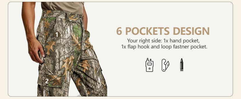 GINGTTO Men's Hunting Pants Camo Cargo Tactical Pants Lightweight Insulated Clothes Brush