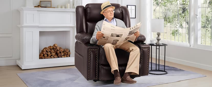 Triple Motor Large Power Lift Recliner Chair for Elderly with Heat and Massage, Lay Flat Lift Chairs for Seniors Infinite Position, Extended Footrest, USB Ports (Dark Brown)