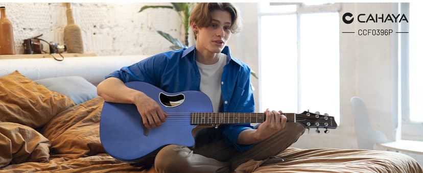 CAHAYA Acoustic Electric Guitar Kit - 41” Carbon Fiber Adult Beginner Set with Bag and Strap Built-In Pickup Rich Resonance & Warm Tone for Performance Ready, Pearl Blue-Purple Finish