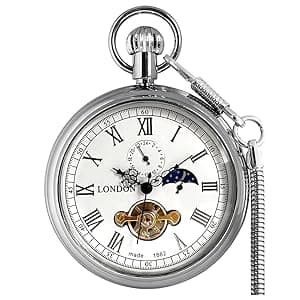 VIGOROSO Men's Vintage Full Copper Hand-Wind Mechanical Second&24hours Sub-dials Pocket Watch in Box