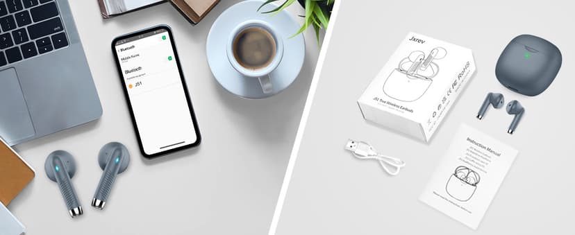 Wireless Earbuds, Bluetooth 5.4 Headphones in Ear with Noise Cancelling Mic, Bluetooth Earbuds Stereo Bass, IP7 Waterproof Sports Earphones, 32H Playtime USB C Charging Ear Buds Gray for Android iOS